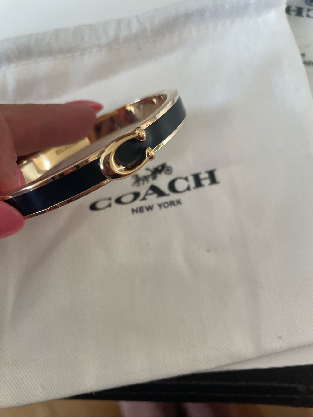 Coach Gold-Tone Bangle with Black Enamel
